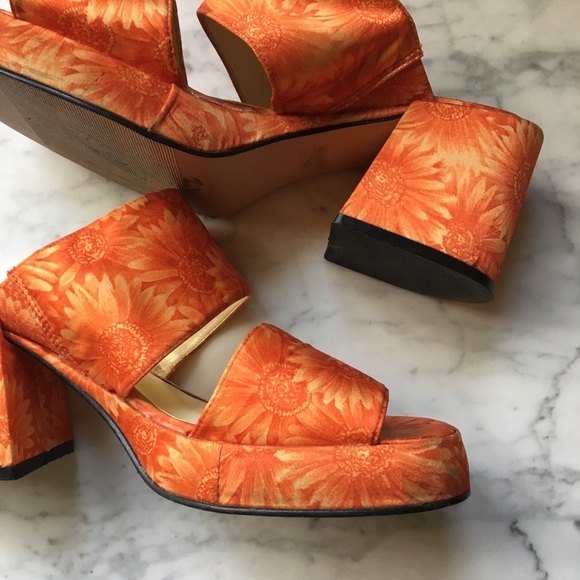 Vintage Shoes - Vintage 90s Floral Platform Sandals